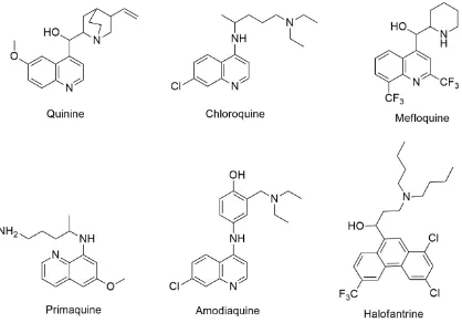Figure 1.4 - Chemical structures of quinine and some of its analogues. 