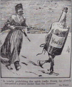 Figure 4: This cartoon aimed to maximise the propaganda potential of TheTimes’ support for the prohibition of Vodka in Russia.