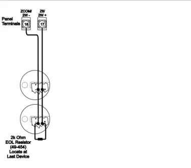 Figure 10:  Connecting  2-wire smoke  detectors 