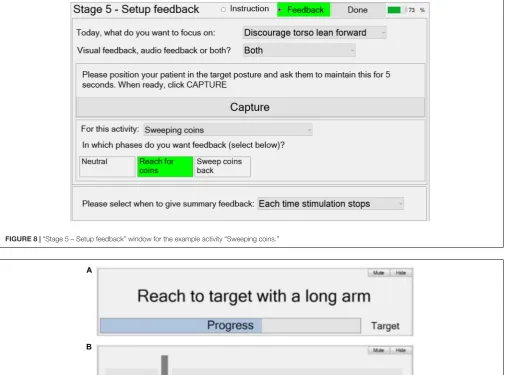 FIGURE 8 | “Stage 5 – Setup feedback” window for the example activity “Sweeping coins.”