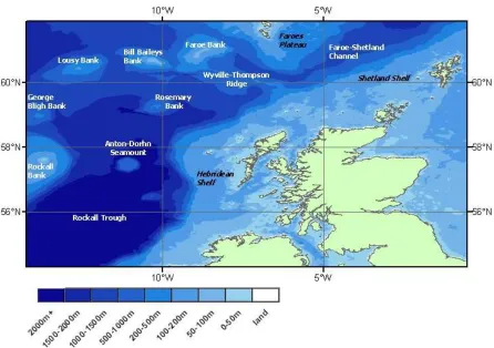 Figure 1.1 – West coast of Scotland survey area including GEBCO topography. 