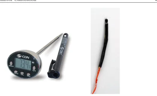Figure 3: Digital thermometer and thermistor probe used in the calibration.