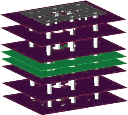 Figure 2. Differential via stubs in 16 layer PCB (geometry is stretched in vertical direction)