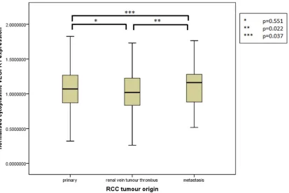 Figure 5. Differential nuclear SNAIL expression between primary, renal vein tumour thrombus and metastatic RCC