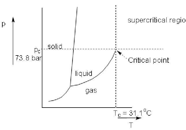 Figure 1.1- Phase Diagram of Carbon Dioxide. Reproduced from reference 14.