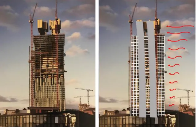 Figure 6.1.14  A.R. video screenshots highlighting the 4m overhang of the Beetham tower