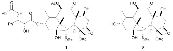 Figure 1.1: Structure of Taxol® (1) and 10-deacetylbaccatin (2)  