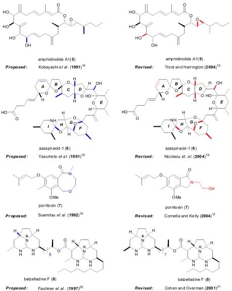 Figure 1.3: Some examples of revised structures by total synthesis