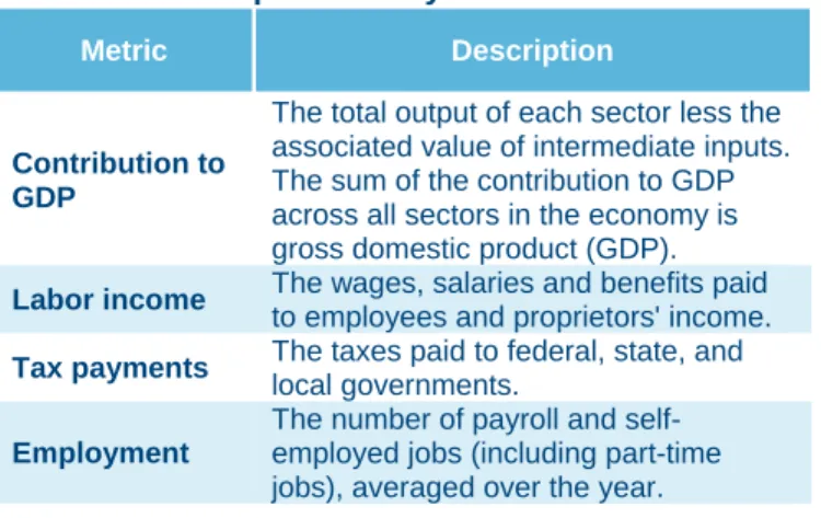 Table 2.  Description of Key Economic Metrics 