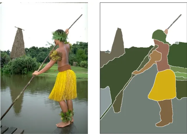 Figure 1.1: Example of image segmentation. a) Original image b) Segmented image [20]