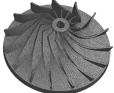 Fig 3. Final mesh model of centrifugal compressor impeller with 15  blades 