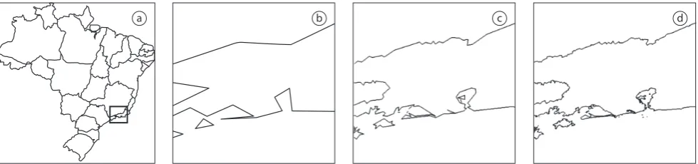 Figure 6. A zoom-in operation performed on the black rectangle (a) causes progressive transmission and rendering (b), (c) until the system achieves maximum display quality (d).