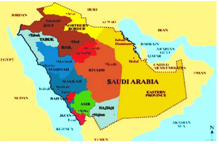 Figure 1. KSA map with regional divisions shown, (Image adopted from 