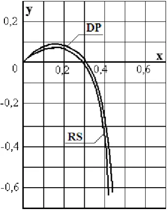 Fig. 4. The view  of strained rod obtained by the method of random search (RS) and by the method of dynamic programming (DP) 