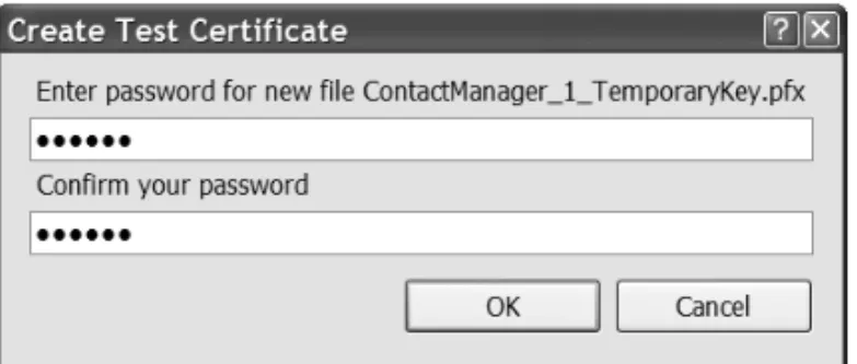 Figure 6.11: Create Test Certificate Dialog