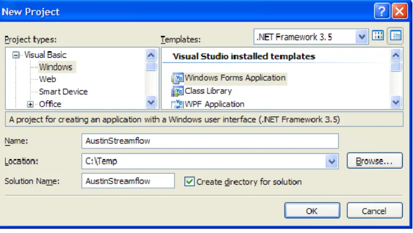 Figure 2 New Project Wizard  A new project will open with a default form called Form1