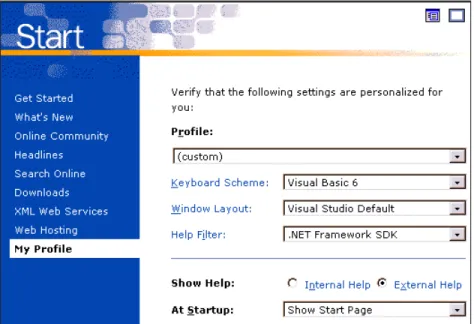 Figure 16. Your Start page is where you configure general options for Visual  Studio .NET