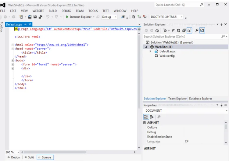 Figure 4 – Workspace of ASP.NET Website 