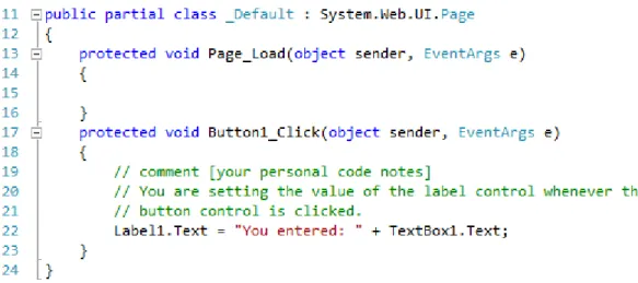 Figure 11 – C# in default.aspx.cs 
