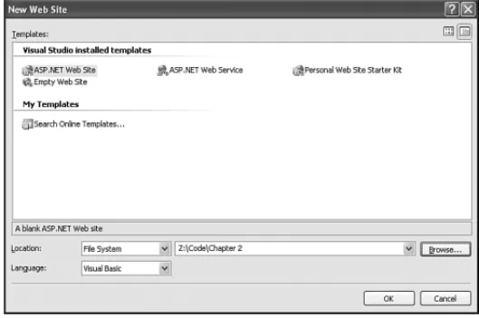 FIGURE 3.1 Create a new website from the New Web Site dialog box.