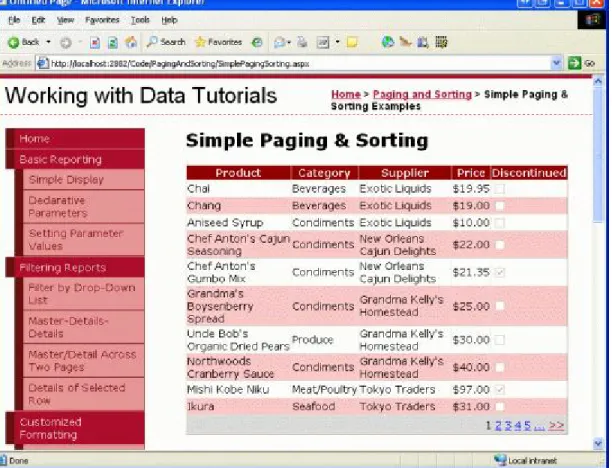 Figure 8: With Paging Enabled, Only a Subset of the Records are Displayed at a Time  When the user clicks on one of the page numbers in the paging interface, a postback ensues and the page reloads  showing that requested page’s records. Figure 9 shows the 