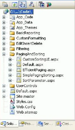 Figure 1: Create a PagingAndSorting Folder and Add the Tutorial ASP.NET Pages 