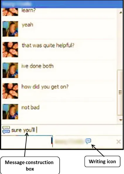 Figure 1. Facebook chat window showing message construction and writing icon.  