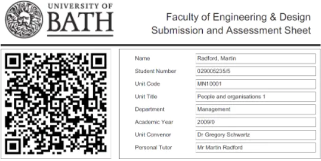 Figure 4. A student assignment submission sheet from the University of Bath