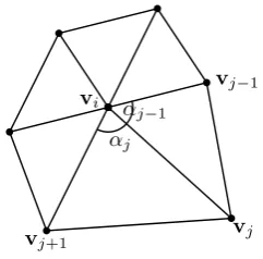 Figure 3.1: The triangles of the one-ring around vertex vi , illustrating the construction of
