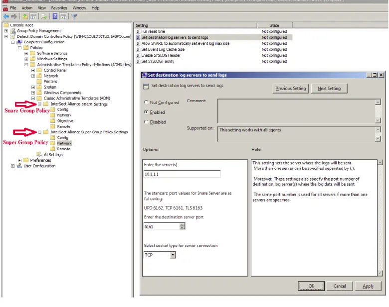 Figure 1: Update Snare Agents Network Settings through Agent Group Policy and Super Group Policy 