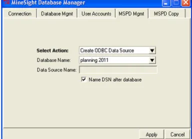 Figure 8 Connecting your MineSight session to your MSPD via the ODBC connection.