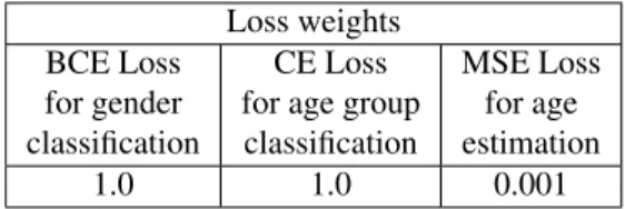 Table 3. Loss weights for joint gender classification and age estimation.