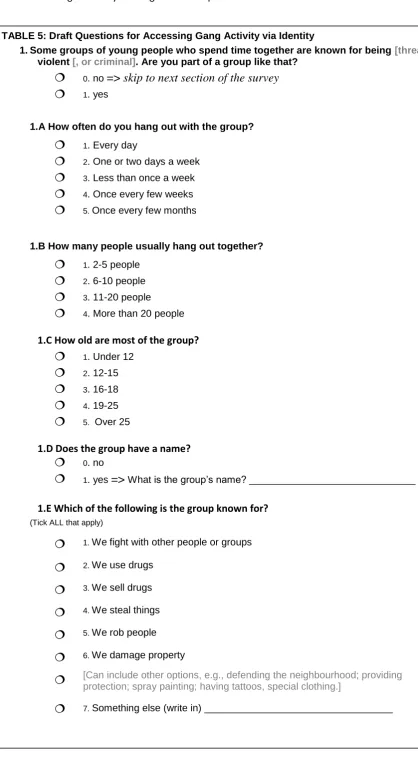 TABLE 5: Draft Questions for Accessing Gang Activity via Identity  