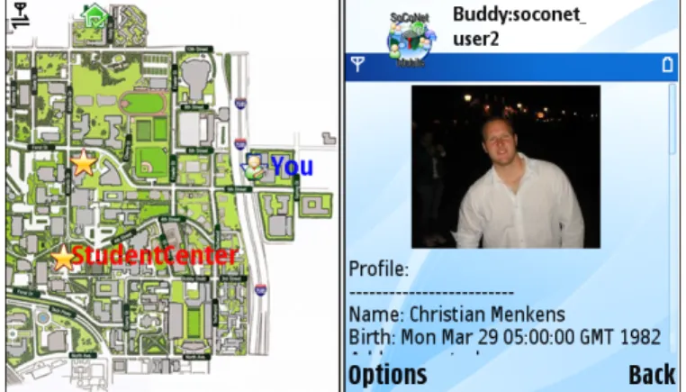 Figure 2. IMS Social Network Application Phone Screens