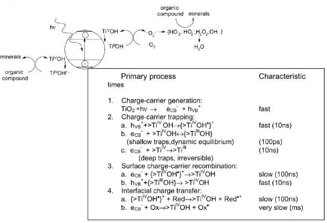 Figure 1-10 : Illustration of characteristic times for TiO2 photooxidation of organic compounds (reproduced from [22])