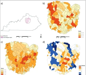 Figure 1. a Location of study area created to fit the general outline of the Inner Bluegrass region of Kentucky