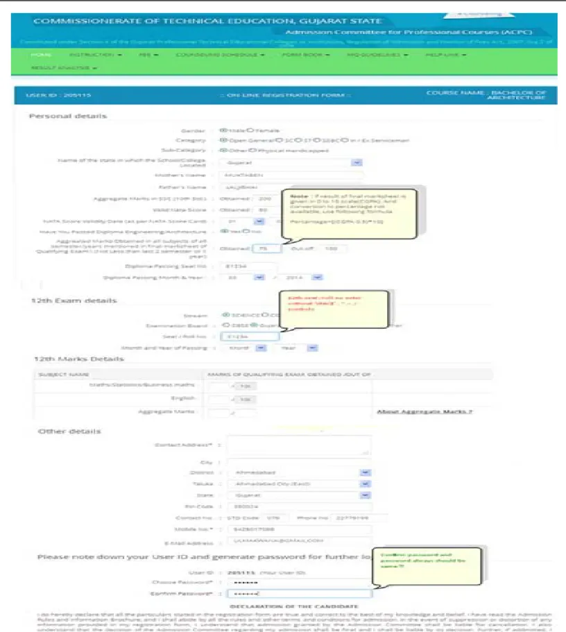 Fig. 3.4 Screen of “Online Registration Form”