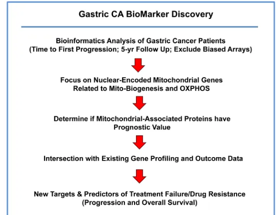 Figure 1: A bio-informatics approach to gastric cancer marker discovery. We chose to focus on gastric cancer patients, with 5-years of follow-up data (N = 359)