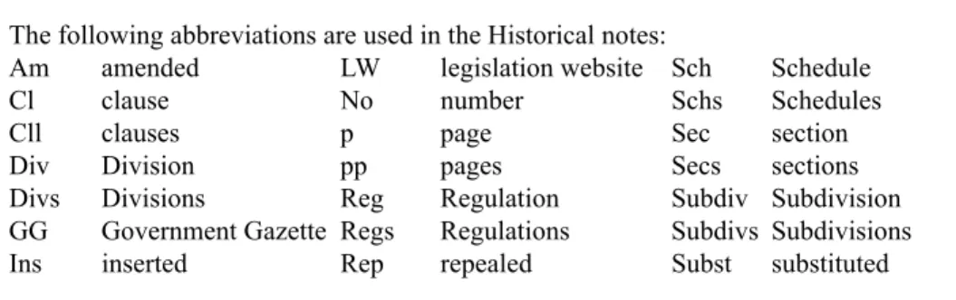 Table of amending instruments