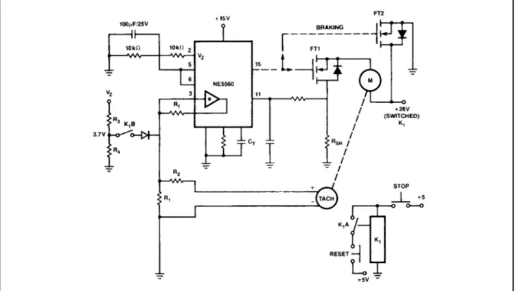 Figure 7 shows a simple unipolar drive capable of driving a low voltage motor supplied from an external DC voltage and PWM controlled using the NE5560.