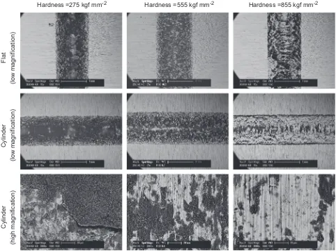 Fig. 7 shows BSE micrographs of both specimens (cylinder andof the homo-hardness fretting pairs for three of the hardnessesexamined