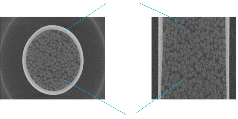 Figure 2: A free ray CT-Scan of reservoir sample showing pore spaces and grains. 