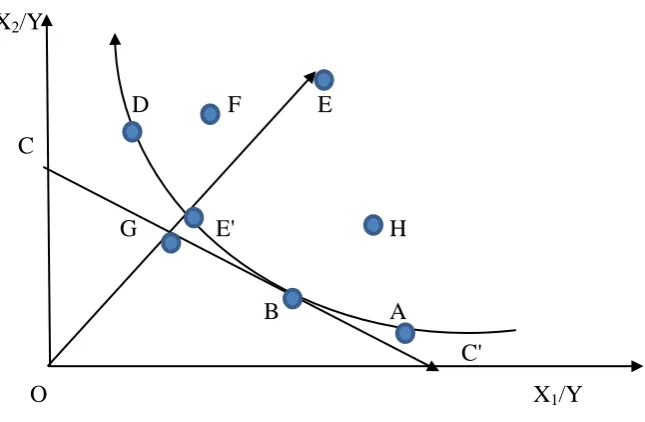 Figure 2.2: Farrell's efficiency measures 