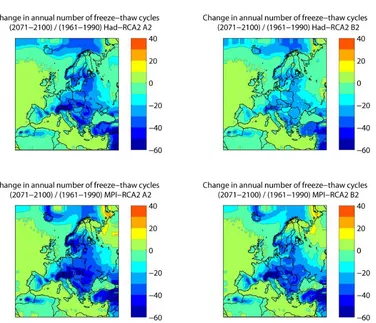 Fig. 7a. Change in the number of 0 °C temperature crossings in winter (Dec., Jan., Feb.) 
