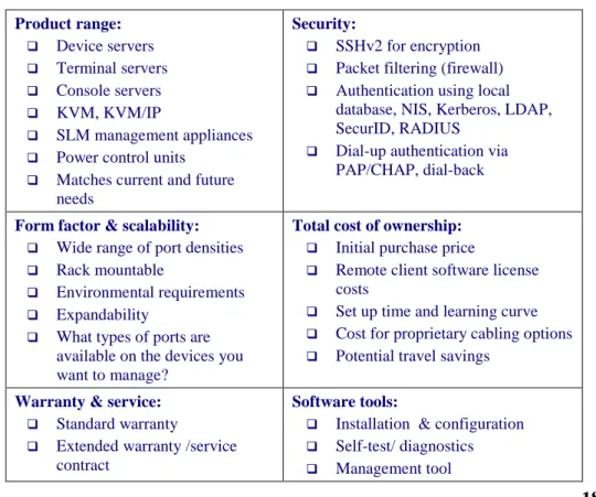 Table 4. Remote Management Solution Features Checklist 