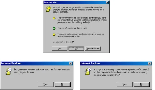 Figure 7: Possible Security Alert Screens 