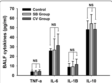 Figure 7 Pulmonary level of different cytokines in nonventilated (control) and experimental groups
