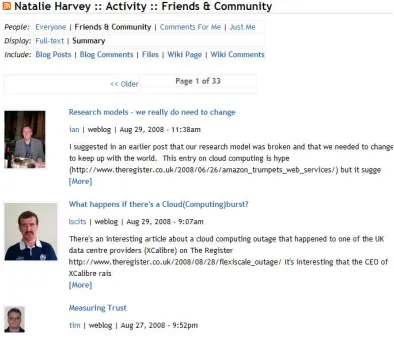 Figure 8 User Activity feed in Elgg 