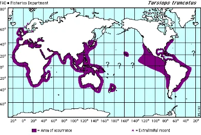 Figure 1. Tursiops truncatus worldwide distribution according to Jefferson et al. 1996.