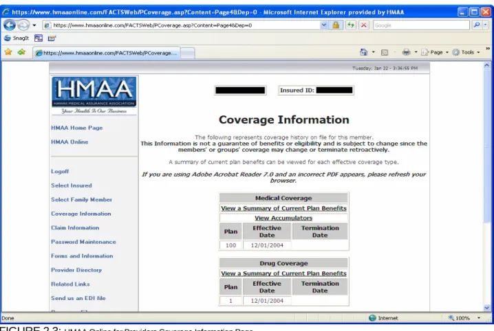 FIGURE 2.3: HMAA Online for Providers Coverage Information Page. 